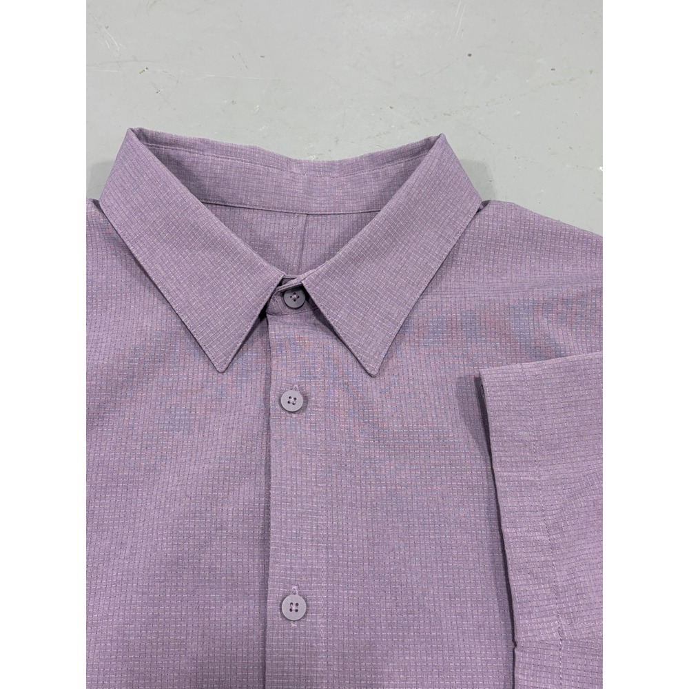 Lululemon Mens New Venture Short Sleeve Button Down Shirt Purple Grid Texture